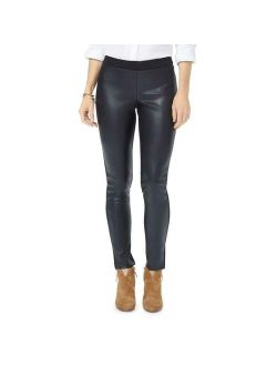 Womens Black Knit Faux Leather Pull On Sexy Casual Pants
