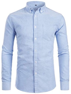 Men's Hipster Casual Slim Fit Long Sleeve Button Down Oxford Shirts with Chest Pocket