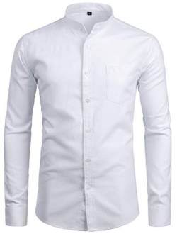 Men's Hipster Casual Slim Fit Long Sleeve Button Down Oxford Shirts with Chest Pocket