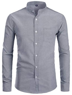 Men's Hipster Casual Slim Fit Long Sleeve Button Down Oxford Shirts with Chest Pocket