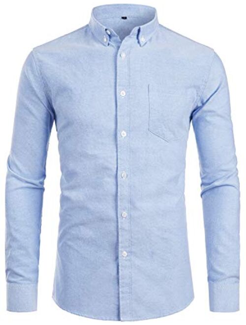 ZEROYAA Men's Hipster Casual Slim Fit Long Sleeve Button Down Oxford Shirts with Chest Pocket