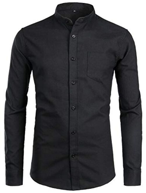 ZEROYAA Men's Hipster Casual Slim Fit Long Sleeve Button Down Oxford Shirts with Chest Pocket