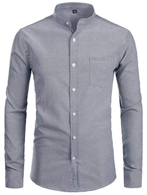 ZEROYAA Men's Hipster Casual Slim Fit Long Sleeve Button Down Oxford Shirts with Chest Pocket