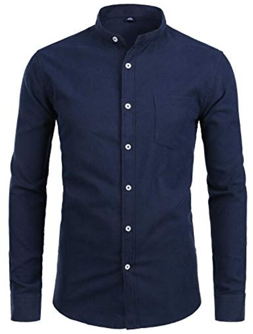 ZEROYAA Men's Hipster Casual Slim Fit Long Sleeve Button Down Oxford Shirts with Chest Pocket