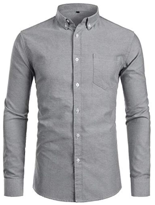 ZEROYAA Men's Hipster Casual Slim Fit Long Sleeve Button Down Oxford Shirts with Chest Pocket