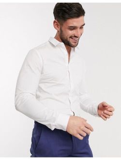 long sleeve muscle fit poplin shirt in white