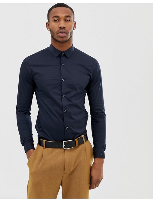 Farah Swinton super skinny poplin shirt in navy