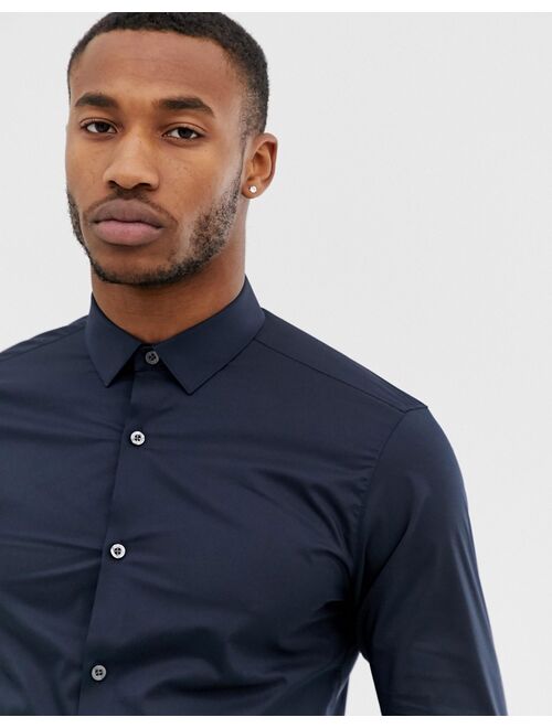 Farah Swinton super skinny poplin shirt in navy