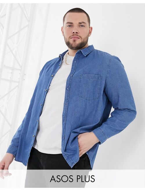 ASOS DESIGN Plus regular fit organic denim shirt in mid wash