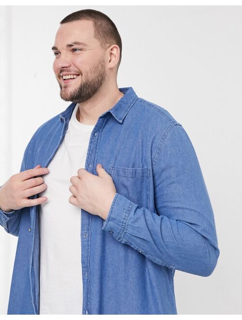 ASOS DESIGN Plus regular fit organic denim shirt in mid wash