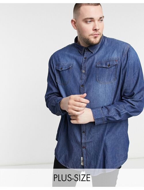 Duke twin pocket long sleeve shirt in vintage denim