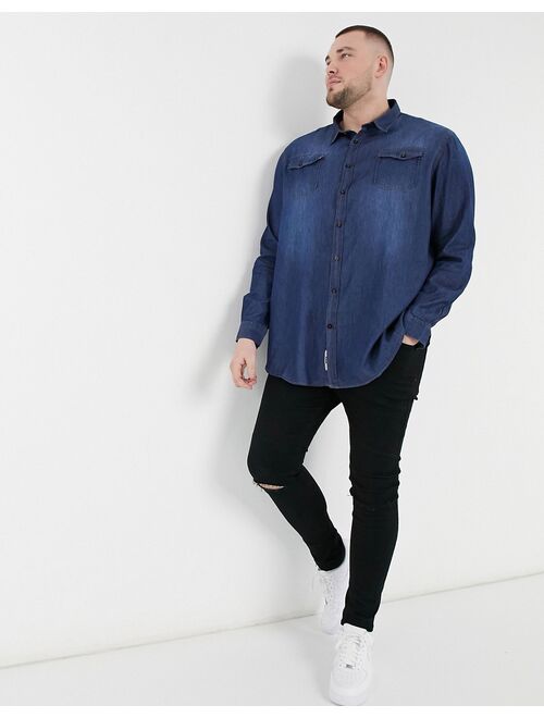 Duke twin pocket long sleeve shirt in vintage denim