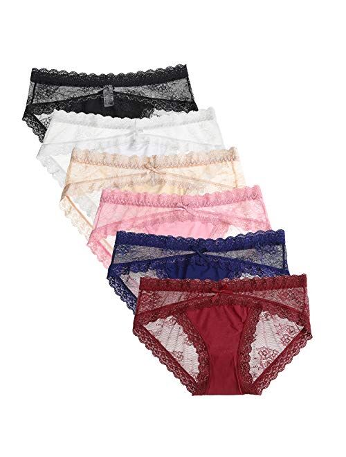 LEVAO Womens Bikini Panties Underwear Lace Hipster Seamless Sexy Hi Cuts Pack 6