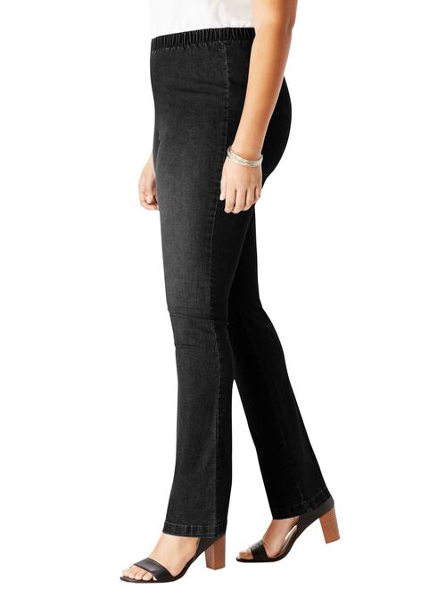 Roaman's Women's Plus Size Straight-Leg Pull-On Stretch Jean Elastic Waist Denim