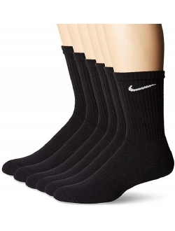 Unisex Everyday Cotton Cushioned Crew Training Socks with DRI-FIT Technology, White (6 Pairs)