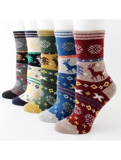 Coolmade 5Pack Womens Vintage Winter Soft Warm Thick Cold Knit Wool Crew Socks, Multicolor, free size