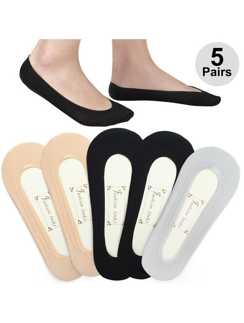 5 Pairs No Show Socks for Women, Non-Slip Invisible Hidden Socks, Low Cut Liner Socks for Flats, Boat Shoes, Loafers, Size 6-10 US