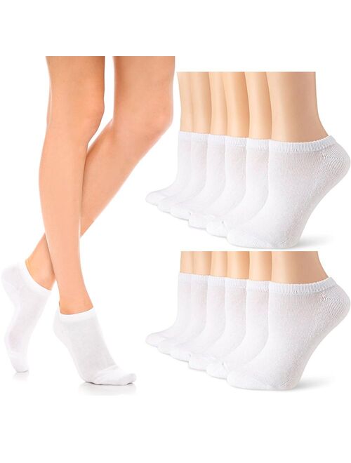 12 Pairs Womens Ankle Socks Low Cut Fit Crew Size 9-11 Sports White Footies