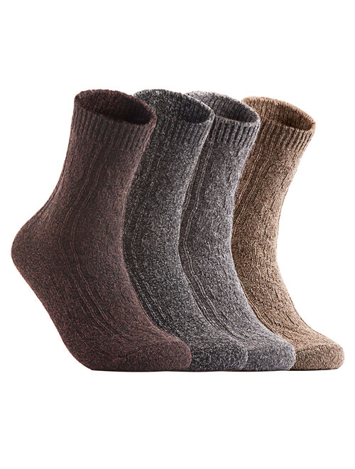 Lovely Annie Women's 4 Pairs Pack Fashion Soft Wool Crew Socks Size 6-9 AHR1613-4P4C-1(Grey, Dark Grey, Tan, Coffee)