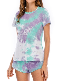 Women Tie-Dyed Short Sleeve Elastic Waist Pajama Set