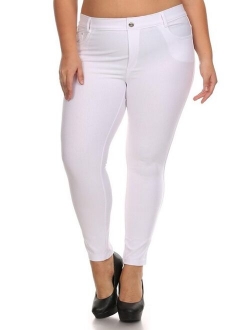 Women's Plus Size Solid Casual Comfort Lightweight Stretchy Jean Pocket Jeggings Pants