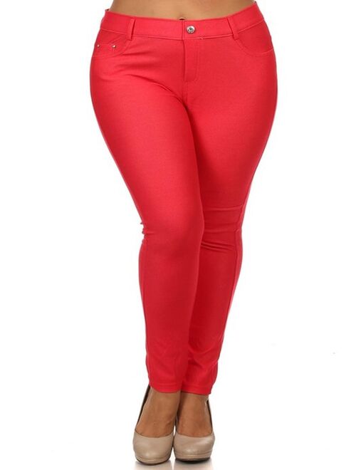 Women's Plus Size Solid Casual Comfort Lightweight Stretchy Jean Pocket Jeggings Pants