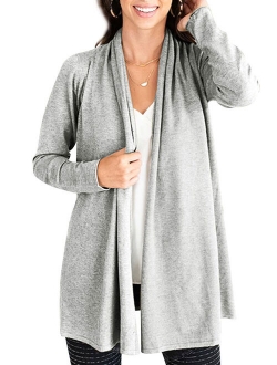 Women Solid Color Waterfall Neck Knitted Cardigan