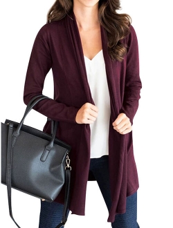 Women Solid Color Waterfall Neck Knitted Cardigan