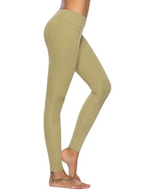 Mint Lilac Women's High Waist Yoga Leggings Athletic Tummy Control Casual Pants with Pocket