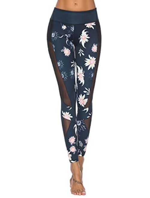 Mint Lilac Women's High Waist Yoga Leggings Athletic Tummy Control Casual Pants with Pocket