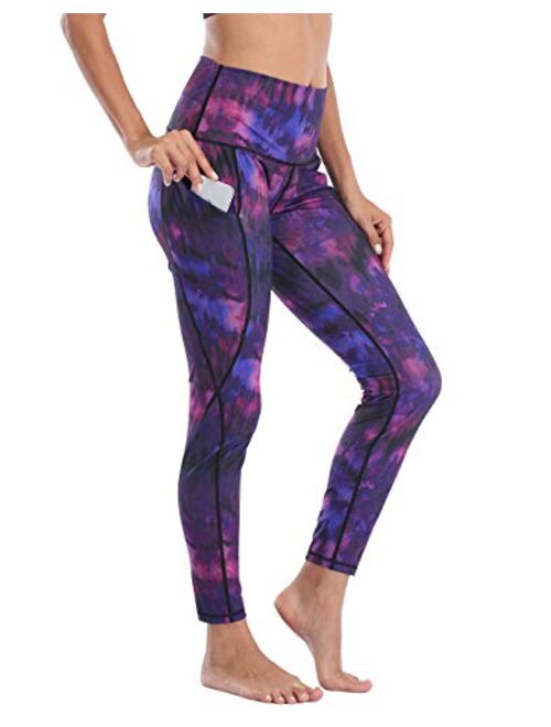 HDE Yoga Pants with Pockets for Women High Waisted Tummy Control Leggings (Purple Tie Dye, XL)