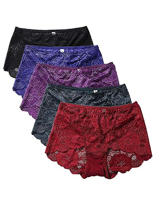 Pholeey Womens Underwear Sexy Lace Underwear High Waisted Ladies Brief Panties for Women 5-Pack