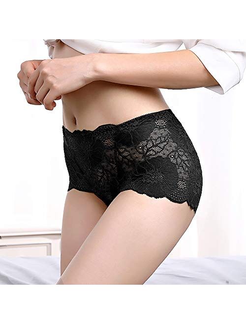 Pholeey Womens Underwear Sexy Lace Underwear High Waisted Ladies Brief Panties for Women 5-Pack