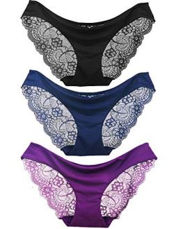 Kingfung 3-6 Pack Women's Invisible Seamless Bikini Underwear Half Back Coverage Panties
