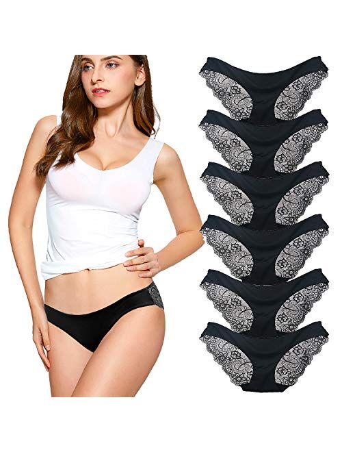 Kingfung 3-6 Pack Women's Invisible Seamless Bikini Underwear Half Back Coverage Panties