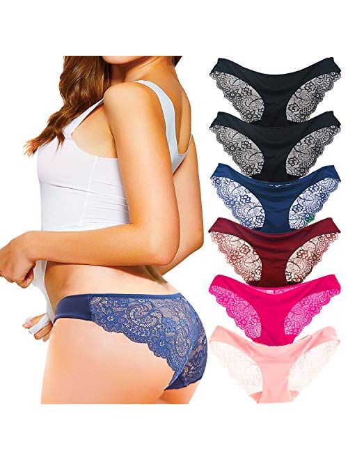 Kingfung 3-6 Pack Women's Invisible Seamless Bikini Underwear Half Back Coverage Panties