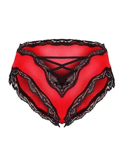 Women Sexy V-Back Criss Cross Floral Lace Underware Panties -Ladies Sexy Lingerie Briefs