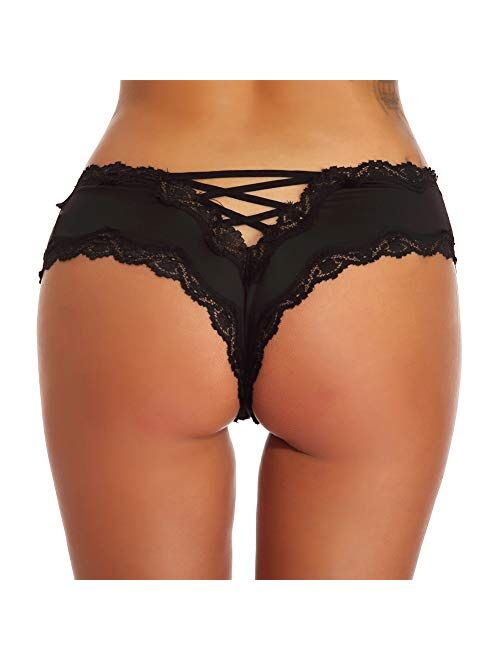 Women Sexy V-Back Criss Cross Floral Lace Underware Panties -Ladies Sexy Lingerie Briefs