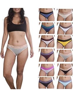 Sexy Basics Womens 12 Pack Bikini Panties Cotton-Spandex Lace Underwear/Ultra-Soft Cotton Stretch Underwear