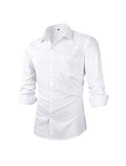 Beninos Men's Slim Fit Solid Point Collar Button Down Dress Shirts