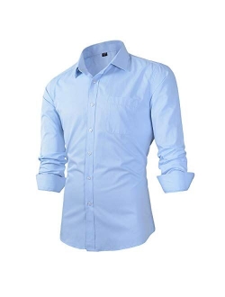 Beninos Men's Slim Fit Solid Point Collar Button Down Dress Shirts