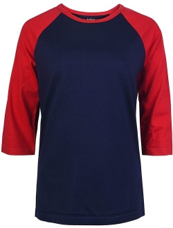 DailyWear Womens Casual 3/4 Sleeve Plain Baseball Cotton T Shirts (RED/WH, Medium)