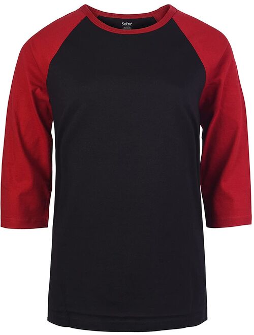 DailyWear Womens Casual 3/4 Sleeve Plain Baseball Cotton T Shirts (RED/WH, Medium)