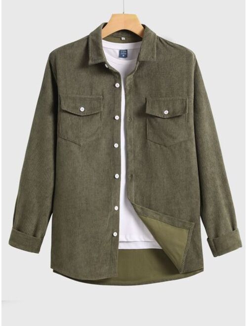 Shein Men Corduroy Flap Pocket Button Front Shirt