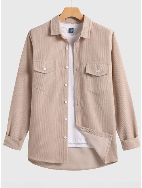 Shein Men Corduroy Flap Pocket Button Front Shirt