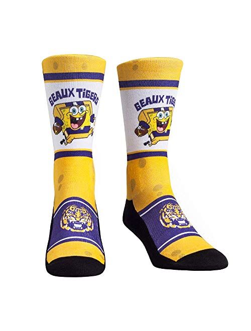 Rock Em Elite LSU Tigers Spongebob Squarepants Team Up NCAA Licensed Crew Socks