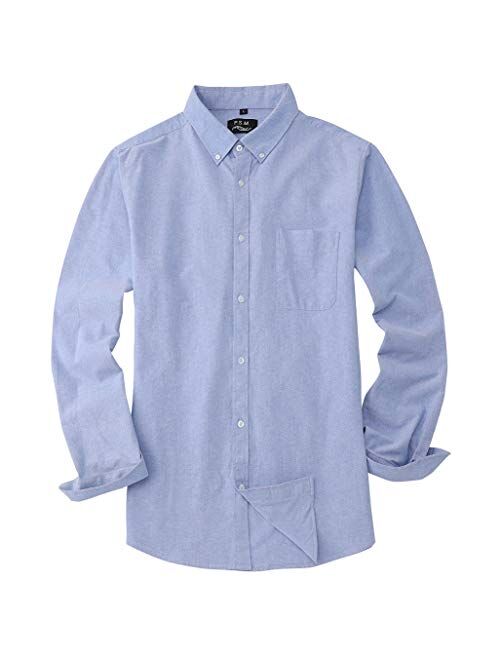 P.S.M Mens Dress Shirts Regular Fit Oxford Long Sleeve with Pocket