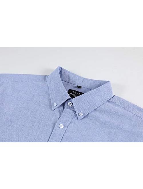 P.S.M Mens Dress Shirts Regular Fit Oxford Long Sleeve with Pocket