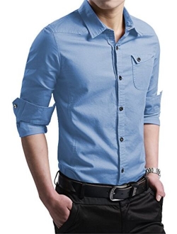 XTAPAN Men's Casual Slim Fit Shirt Cotton Long Sleeve Button Down Dress Shirt