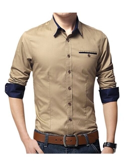 XTAPAN Men's Casual Slim Fit Shirt Cotton Long Sleeve Button Down Dress Shirt